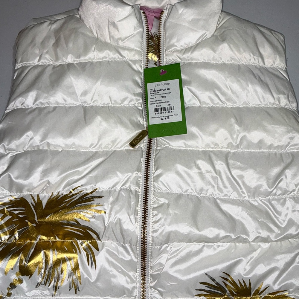 Lilly Pulitzer NWT Layli Masterpiece Puffer Gold Desert Palm Graphic $278 - Picture 4 of 16